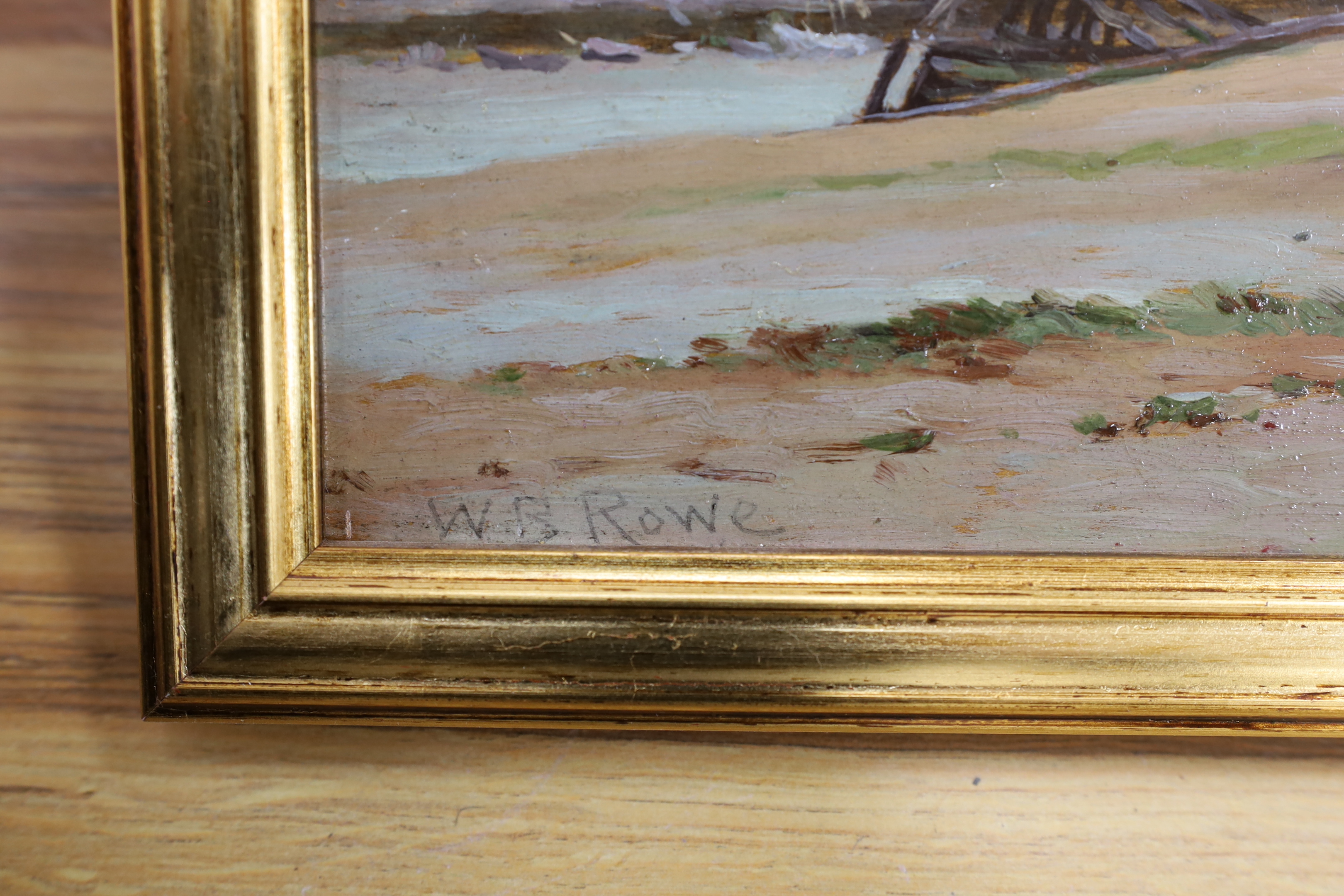 W B Rowe (1910-1955) pair of oils on board, Adur at Littlehampton, each signed, one dated 1920, 25 x 35cm
